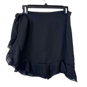 Dotti Side Tie Ruffle Hem Beach Wrap Cover-up Mini Skirt Black OS